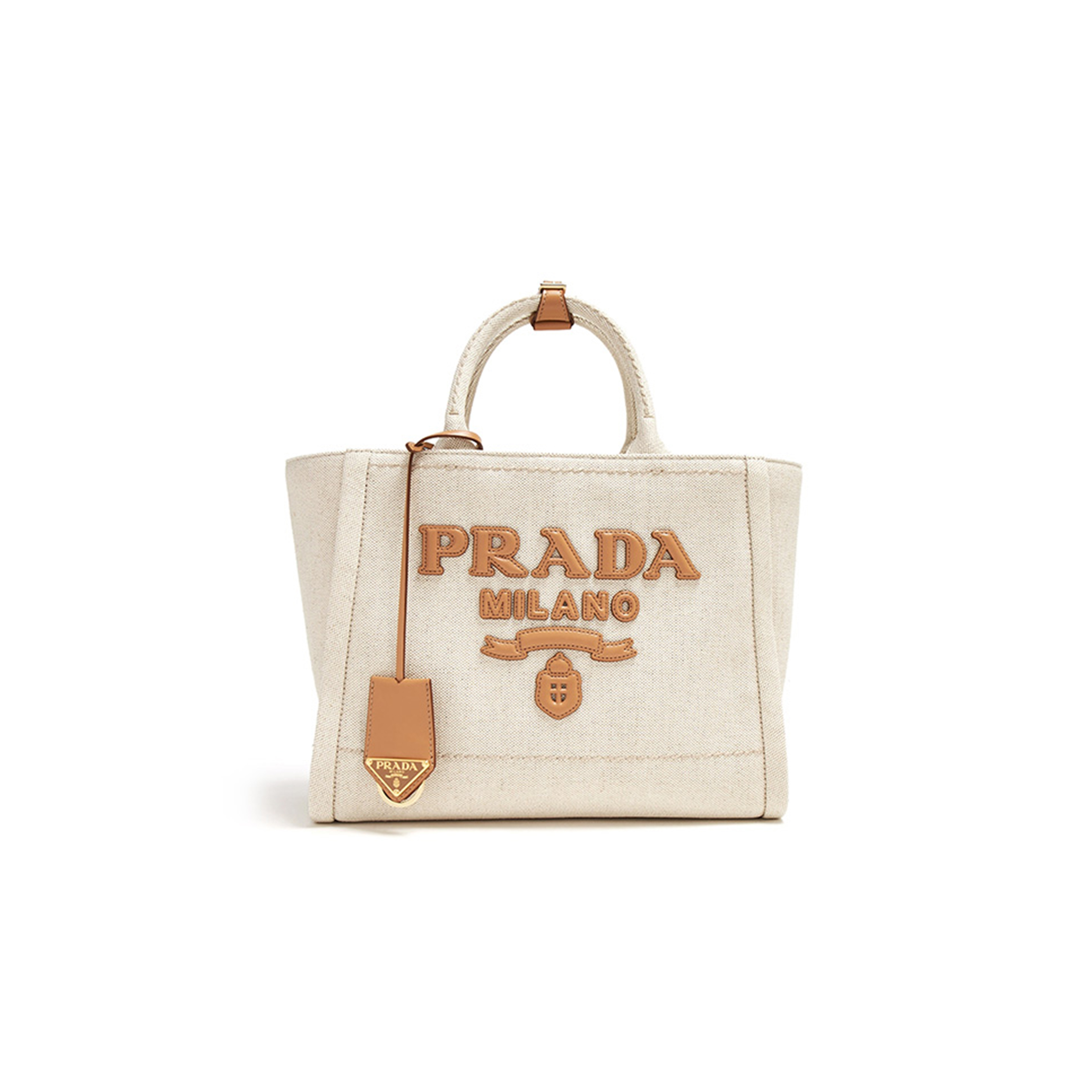 PRADA BRAND-TYPOGRAPHY LINEN-BLEND TOTE BAG 1BG474 (31*24*13cm) 